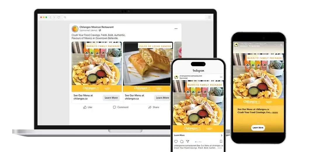 Facebook & Instagram ad mockups for Chilangos Mexican Restaurant