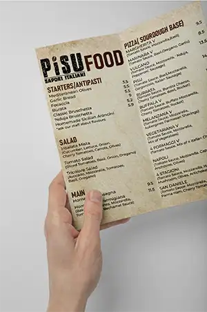 Pisu Food menu mockup